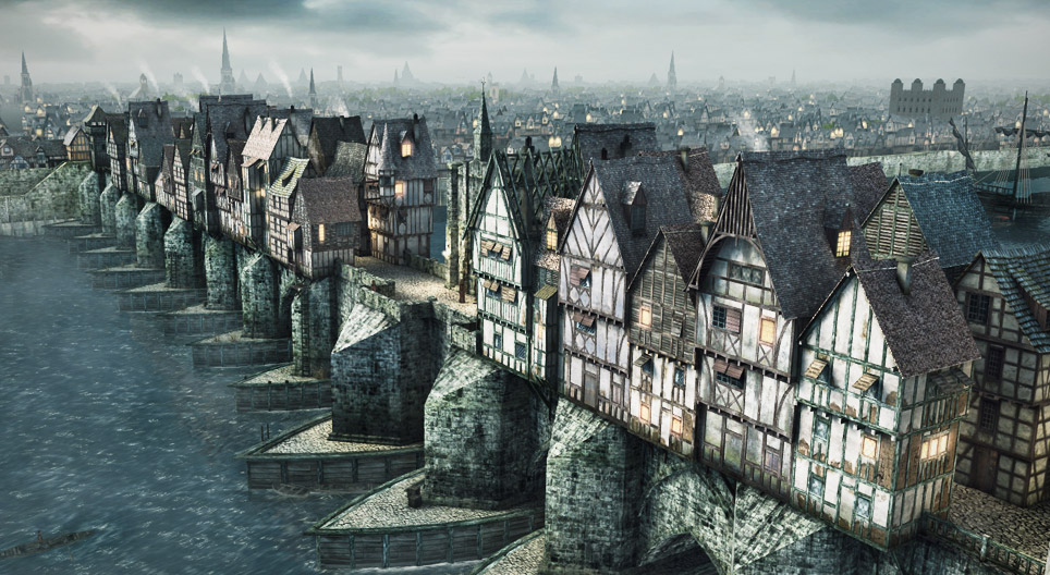 Puente habitado medieval (Puente de Londres, siglo XVI)