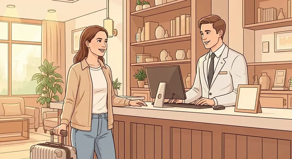 ホテルの受付で