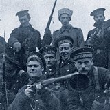 A group of soldiers during the October Revolution in 1917 (Russia)
