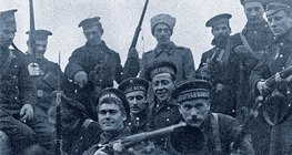 A group of soldiers during the October Revolution in 1917 (Russia)