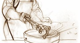 The internal energy of water increases while that of the iron decreases