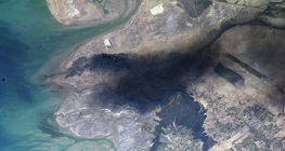 Satellite image of a burning oil pipeline