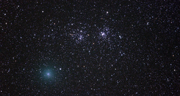 Comet Hartley passing the double cluster in Perseus