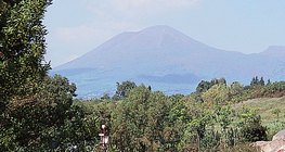 View of Mount Vesuvius from the city of Pompeii
