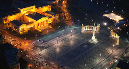 View of Heroes' Square with the Museum of Fine Arts, Budapest, Hungary