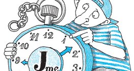 Szomorúan mutatja a fiú óriási zsebóráján, hogy 9 óra 8 perc van, holott 6 óra 15 perckor fel kellett volna, hogy keltse az édesanyja