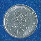 The Greek philosopher Democritus is depicted on Greek coins