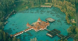 An aerial image of Lake Hévíz (Hungary)