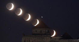 Multiple exposure of the setting moon