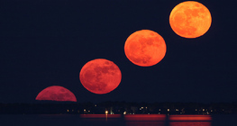 Multiple exposure of the rising full moon