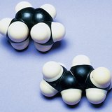 The space-filling model of a cis-2-butene and a trans-2-butene molecule