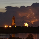 Space shuttle on a launch pad