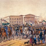 Franz Weiss: Kortesmenet a Nemzeti Múzeum előtt (1847)