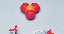 The space-filling and stick model of the sulfur trioxide molecule