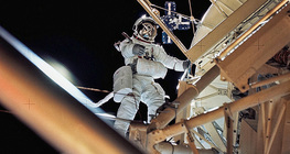 A spacewalk near the Skylab space station