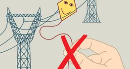 A kite's string must not be touched if it gets stuck on a transmission line