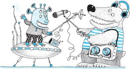 Kommunikálni próbál medve és egy ufonauta