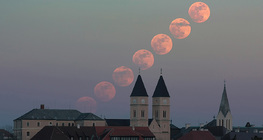Multiple exposure of the rising full moon