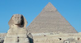 Sphinx (Egypt, c. 2500 BC), with the Pyramid of Khafre in the background