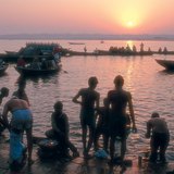 Pilgrims bathe in the Ganges