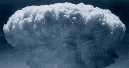 The mushroom cloud of the atomic bomb dropped on Nagasaki, Japan