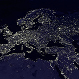 Satellite image of Europe at night