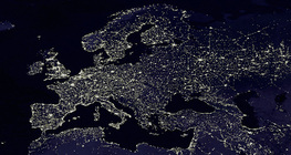 Satellite image of Europe at night