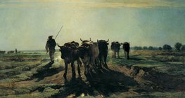 Constant Troyon - Landscape with cattles (1852, Realism) 