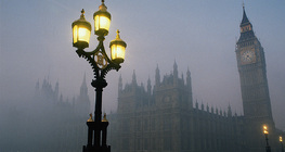 Houses of Parliament in fog, London
