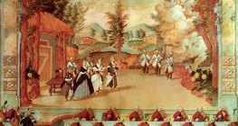 Haydn conducts an opera performance from the harpsichord in Eszterháza