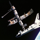 Space Shuttle Atlantis joined together with the Mir space station