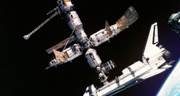 Space Shuttle Atlantis joined together with the Mir space station