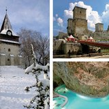 Miskolc: Az avasi harangtorony · A diósgyőri vár · A miskolctapolcai barlangfürdő