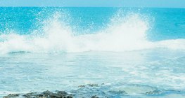 Waves breaking on rocks along the shore