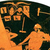 Ancient Greek pottery depicting metal smelting 