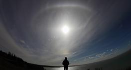 Halo with an upper tangent arc over Lake Balaton, Hungary