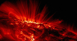 The Sun's magnetic field lines are visible in the area surrounding the sunspots