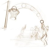 When the boy releases the ball, it rises in the air and the gravitational field increases, and when the ball falls through the basket, the gravitational field decreases